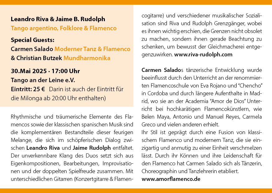 Konzert von Leandro Riva und Jaime Rudolph bei Tango an der Leine aus Hannover
